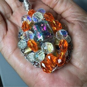 Handmade Multicolor Glass Beaded Wire-Wrapped Pendant Necklace Collage Cluster